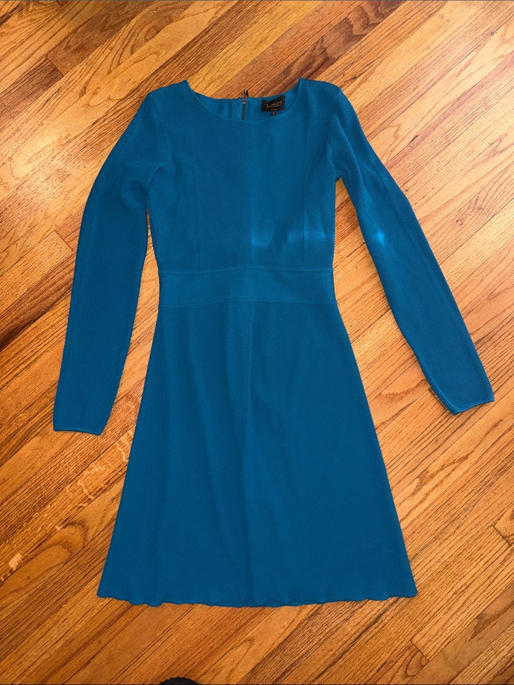 Laundry By Shelli Segal Teal Blue Long-Sleeve Fit & Flare Dress
